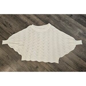 Women's 1X White Textured Scalloped Hem Dolman Sleeve Poncho Sweater Knit Bridal